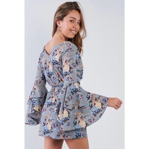 HUMMINGBIRD Floral Surplice Bell Sleeve Romper